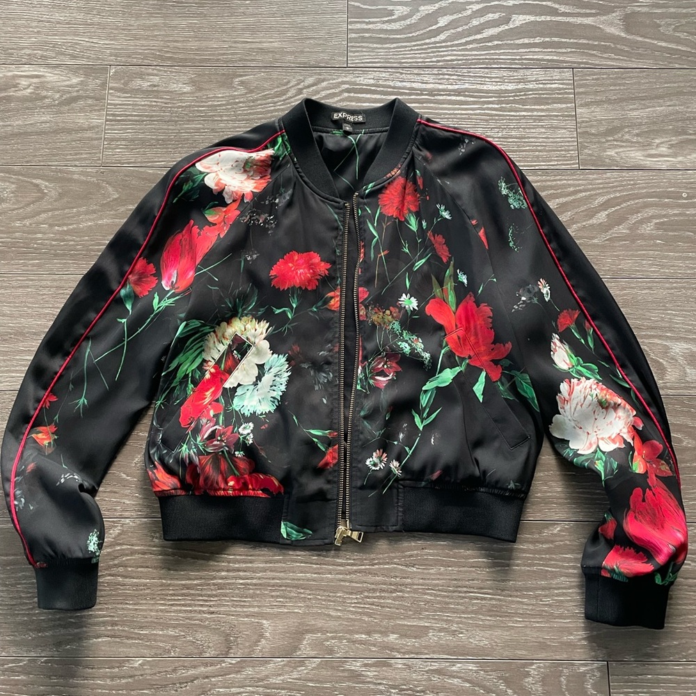 Express Black Floral Bomber Jacket